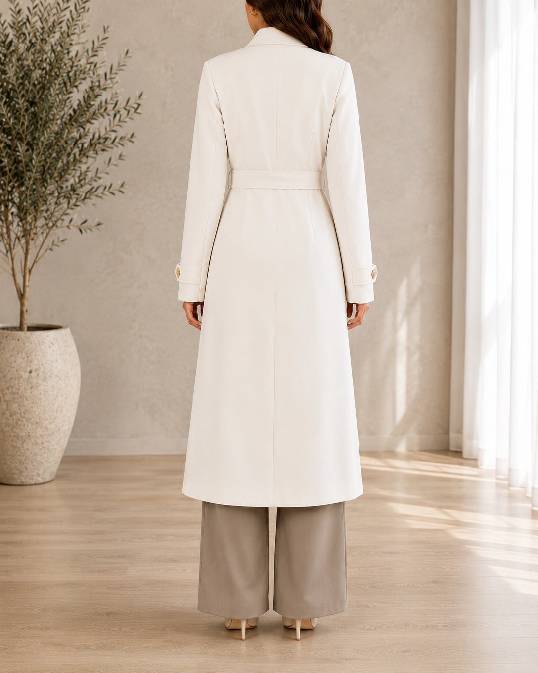 Ladies Cream Side Collar Melton Coat - StylePhase SA