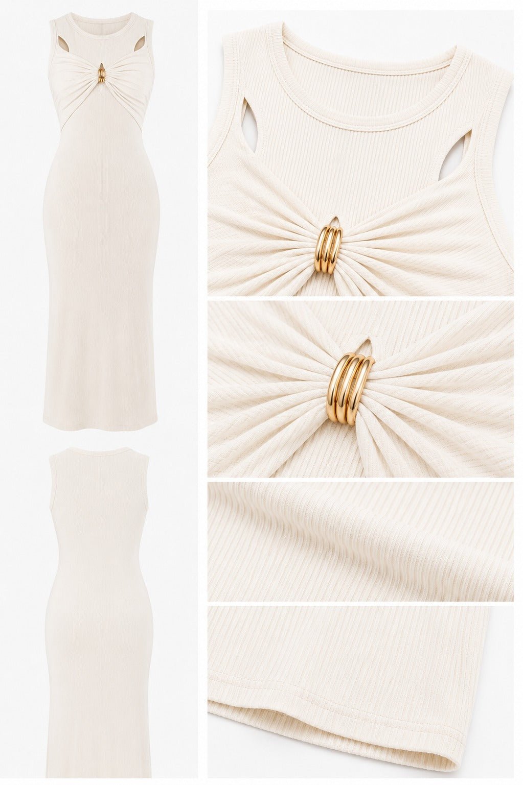 Ladies Cream Sleeveless Twist Front Maxi Dress - StylePhase SA