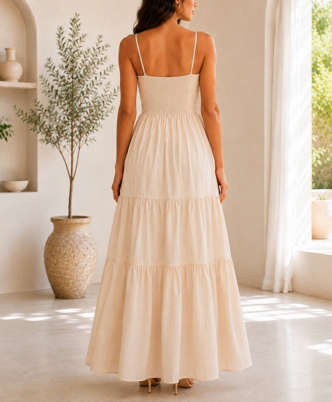 Ladies Cream Strappy Ruffel Hem Dress - StylePhase SA