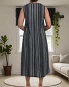 Ladies Cream Stripe Crinkle Sleeveless Dress - StylePhase SA