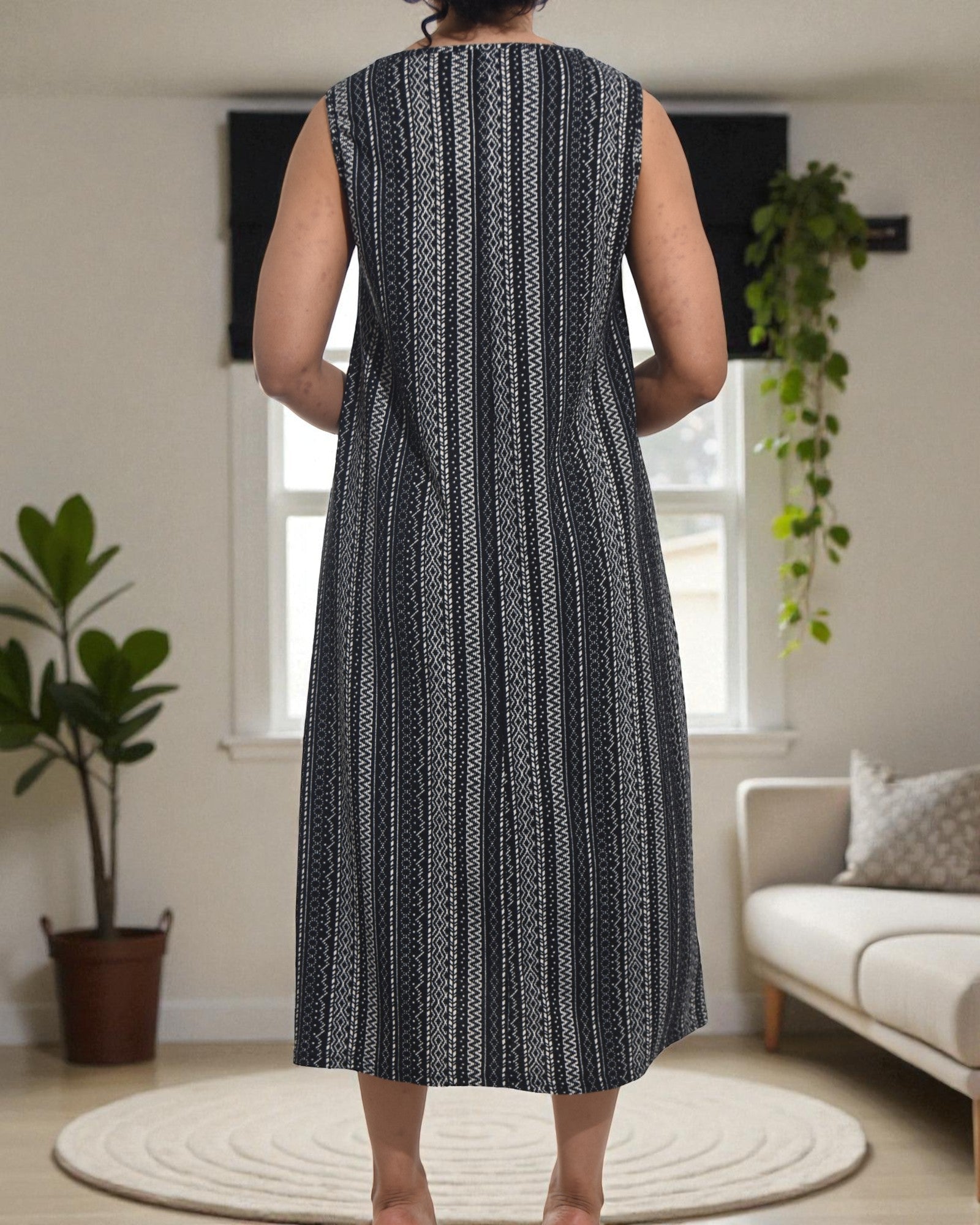 Ladies Cream Stripe Crinkle Sleeveless Dress - StylePhase SA