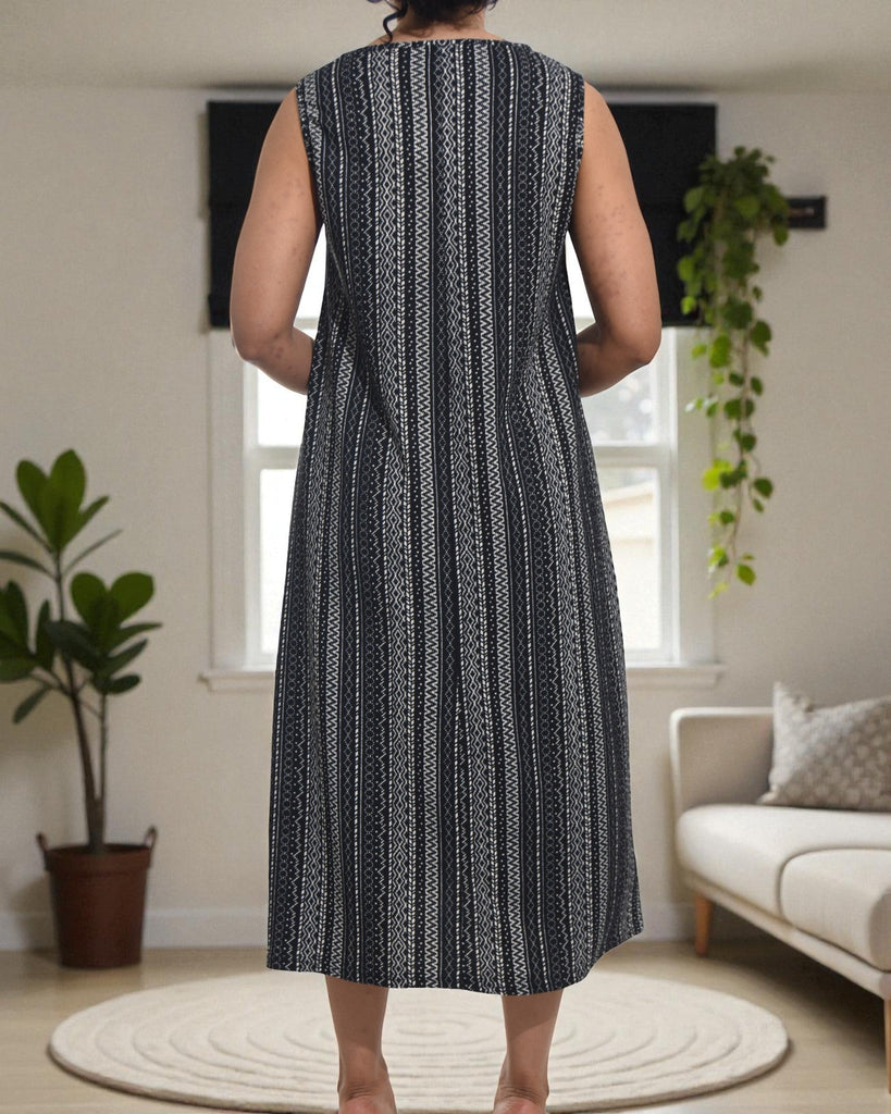 Ladies Cream Stripe Crinkle Sleeveless Dress - StylePhase SA