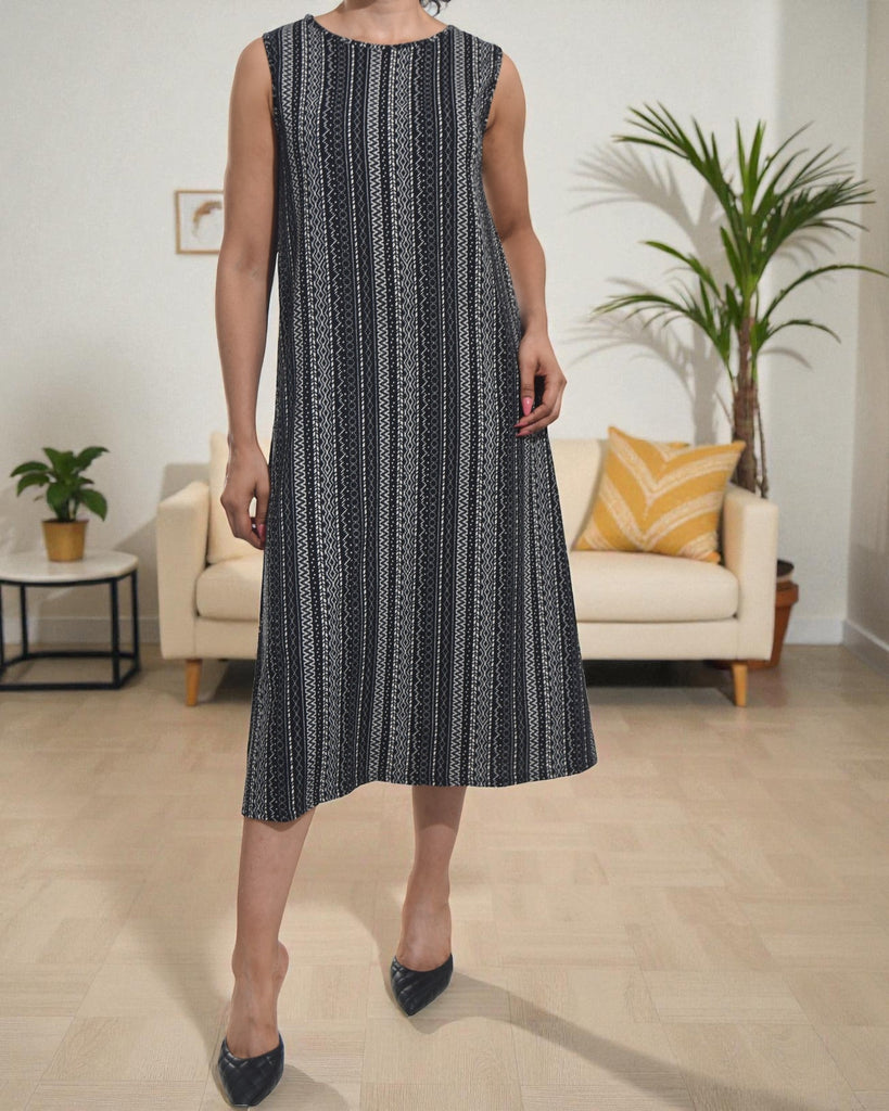 Ladies Cream Stripe Crinkle Sleeveless Dress - StylePhase SA