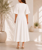 Ladies Cream Textured Floral Detail Dress - StylePhase SA