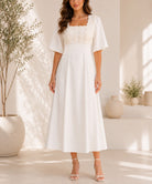 Ladies Cream Textured Floral Detail Dress - StylePhase SA