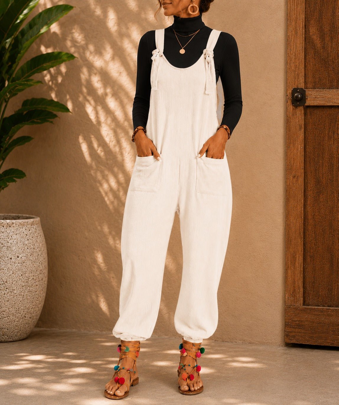 Ladies Cream Tie Straps Jumpsuit - StylePhase SA