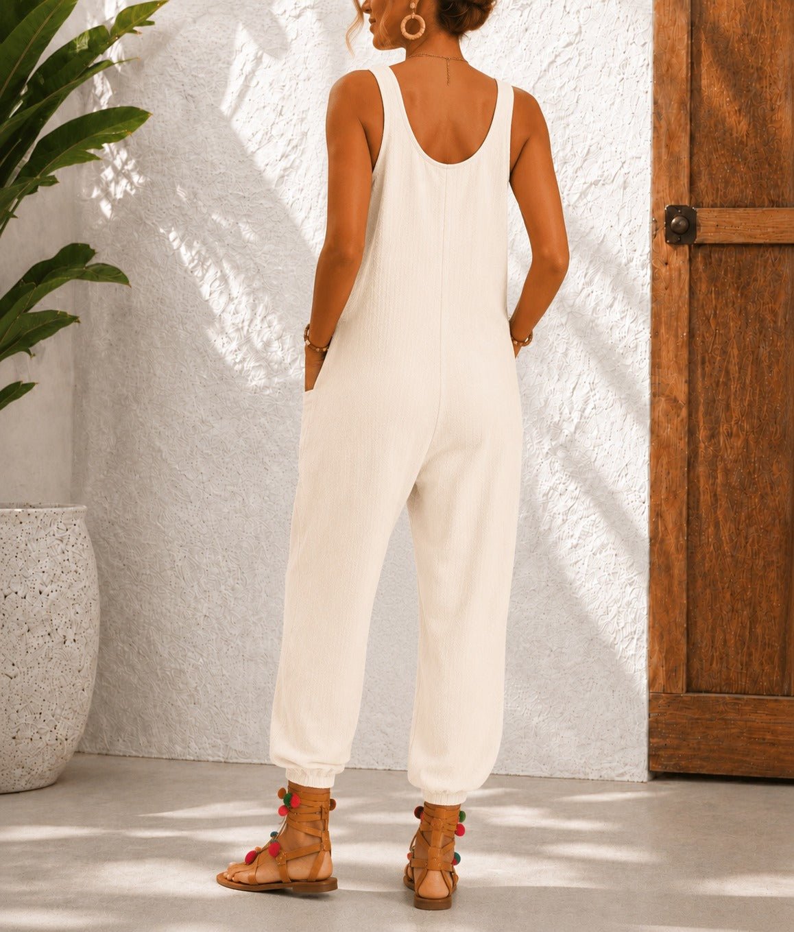 Ladies Cream Tie Straps Jumpsuit - StylePhase SA