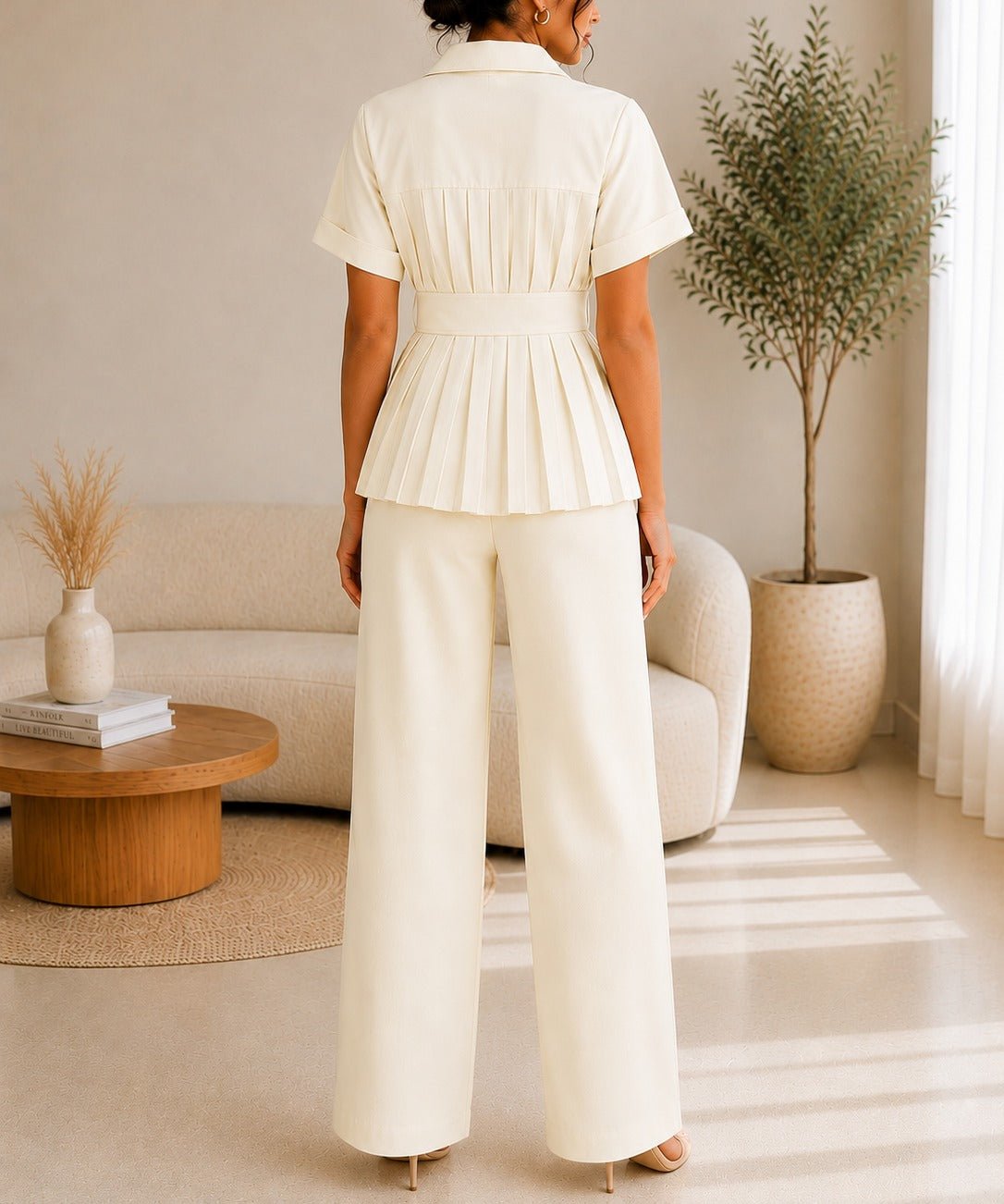 Ladies Cream White Button Front Two-Piece Set - StylePhase SA