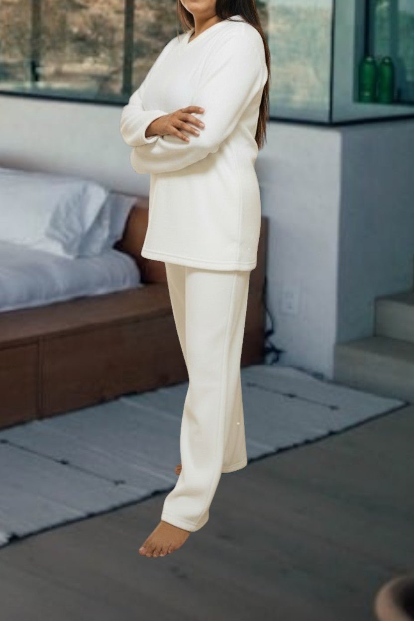 Ladies Cream White Polar Fleece Pyjama Set - StylePhase SA