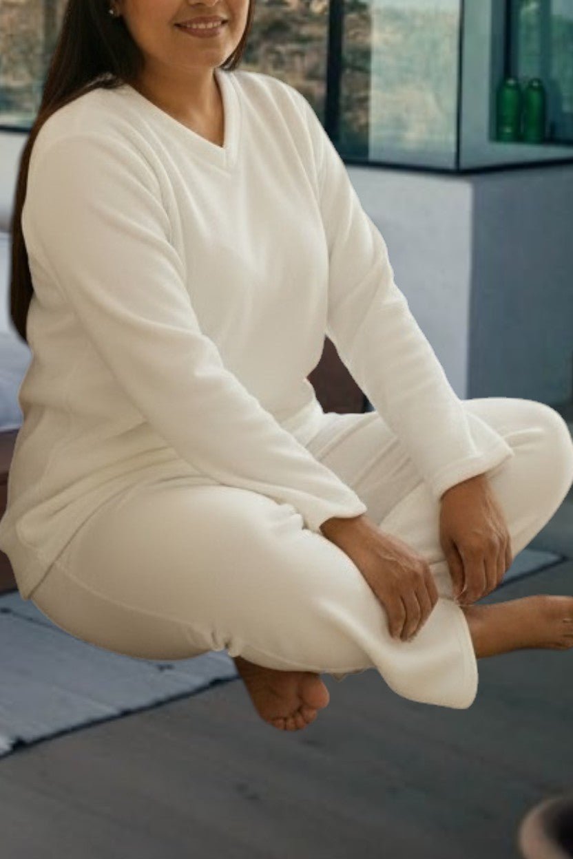 Ladies Cream White Polar Fleece Pyjama Set - StylePhase SA