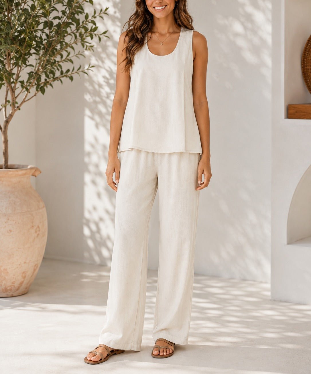 Ladies Cream white Sleeveless Two-piece New Feeling Set - StylePhase SA