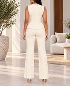 Ladies Cream Wrap-Style Peplum Two-Piece Set - StylePhase SA