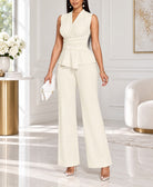 Ladies Cream Wrap-Style Peplum Two-Piece Set - StylePhase SA