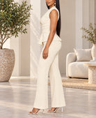 Ladies Cream Wrap-Style Peplum Two-Piece Set - StylePhase SA
