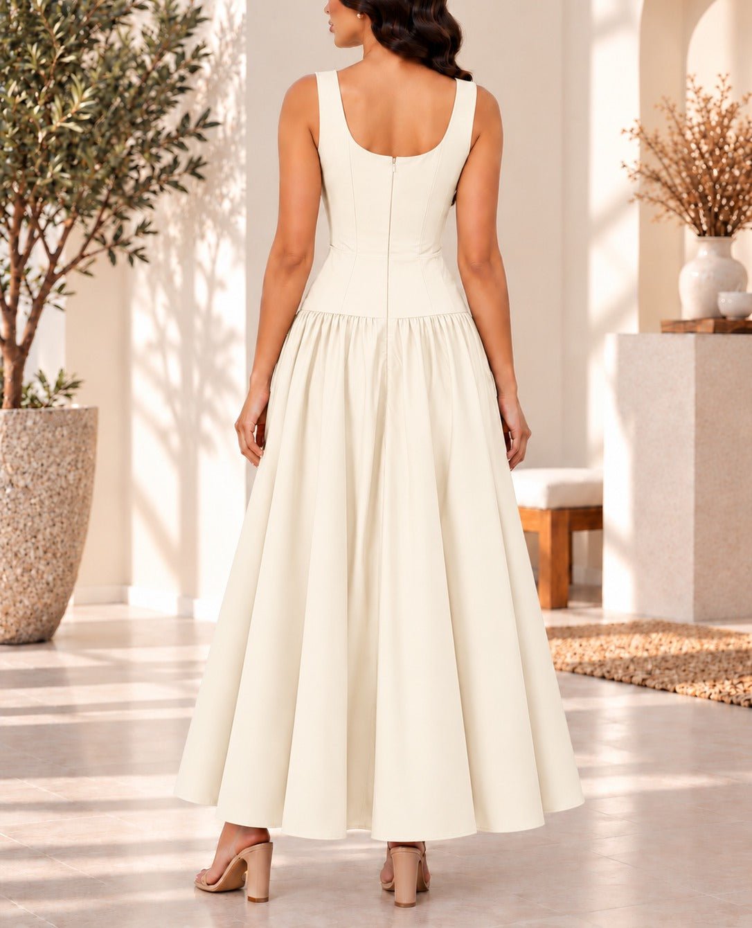 Ladies Cream Zip Back Button Front Dress - StylePhase SA