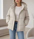 Ladies Cream Zip Hoody Puffer Jacket - StylePhase SA