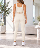 Ladies Cream Zip Top And Drawstring Leggings Active Wear Set - StylePhase SA