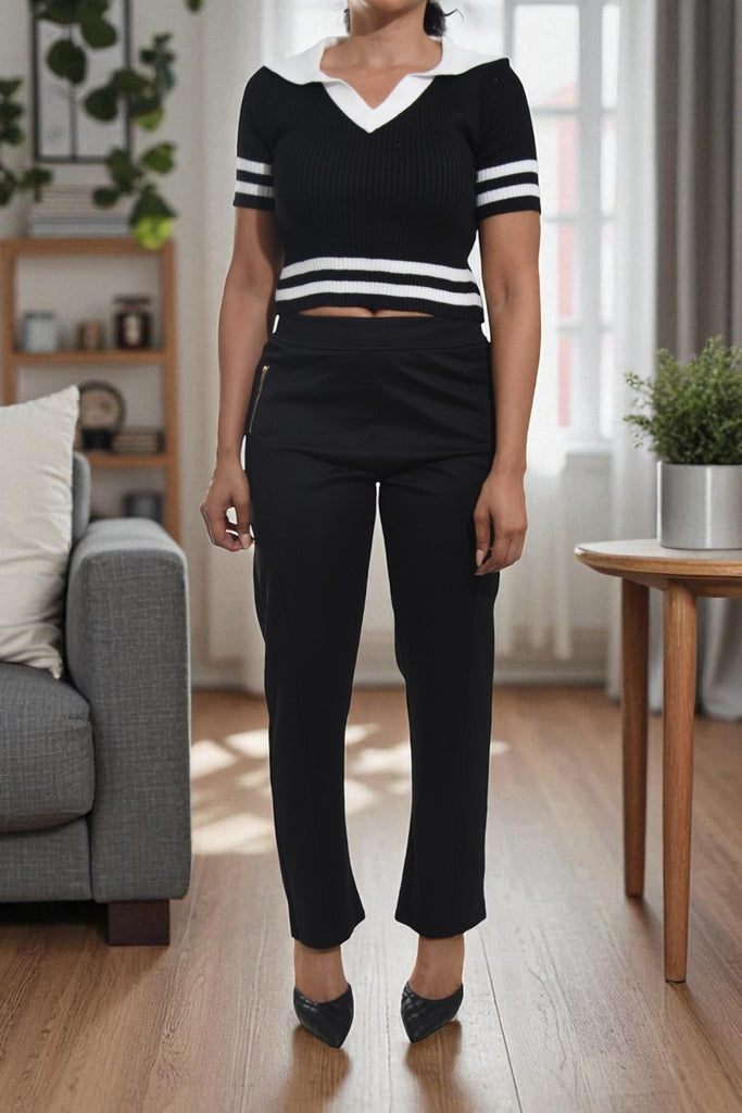 Ladies Crop Black Collar Top - StylePhase SA