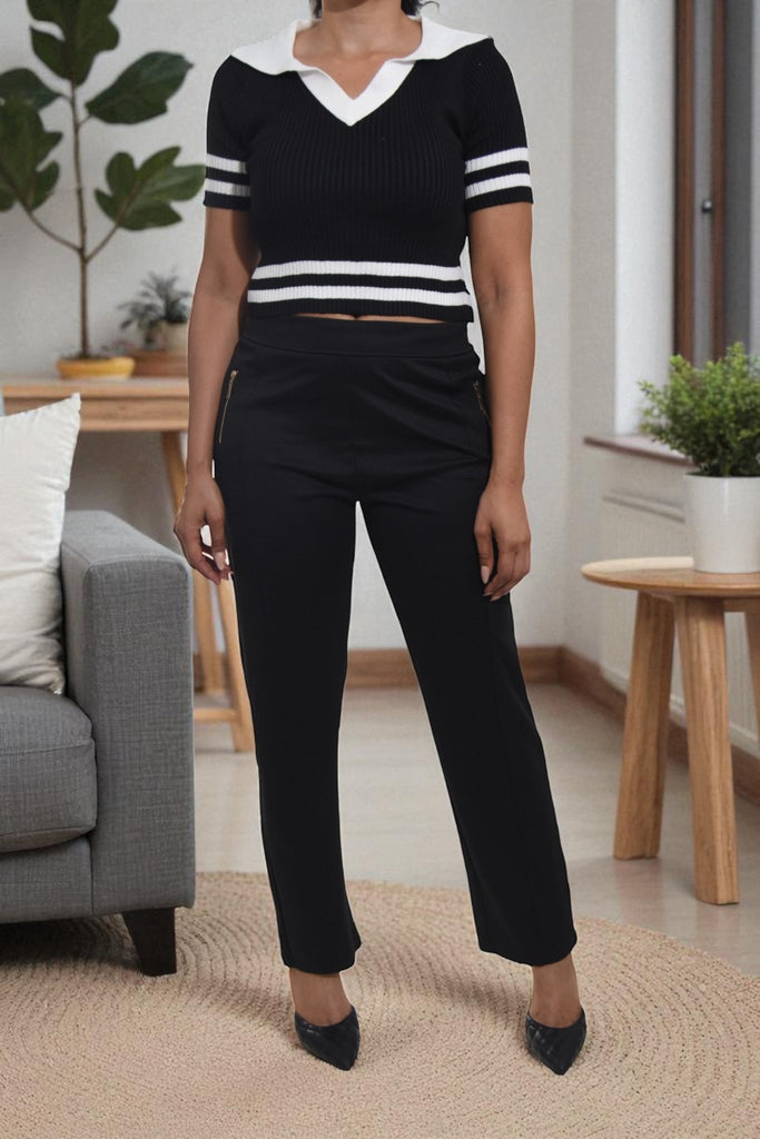 Ladies Crop Black Collar Top - StylePhase SA