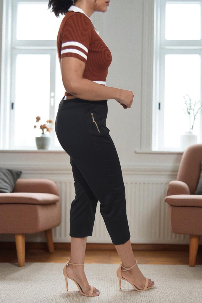 Ladies Crop Brown Collar Top - StylePhase SA
