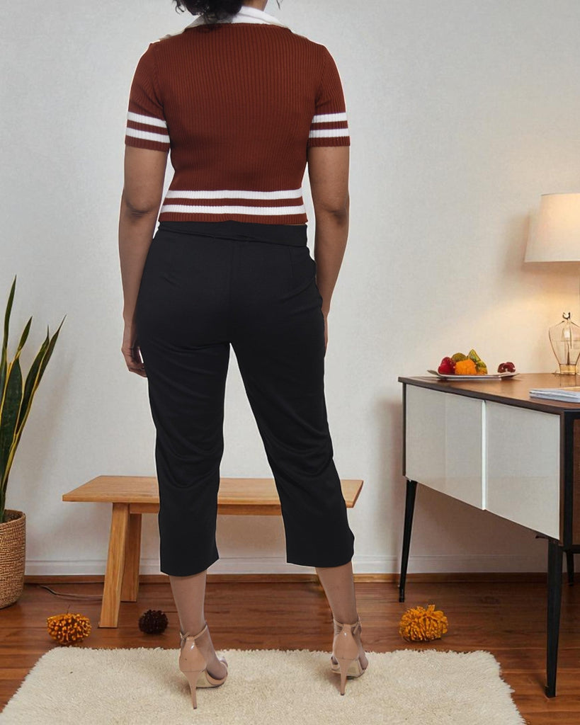Ladies Crop Brown Collar Top - StylePhase SA