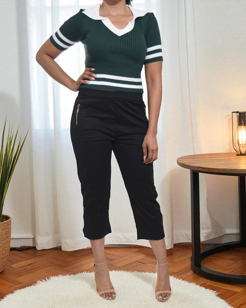 Ladies Crop Green Collar Top - StylePhase SA