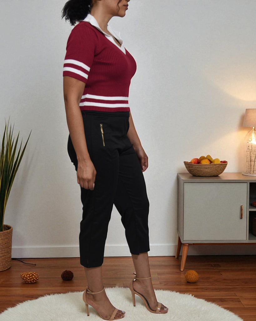 Ladies Crop Maroon Collar Top - StylePhase SA