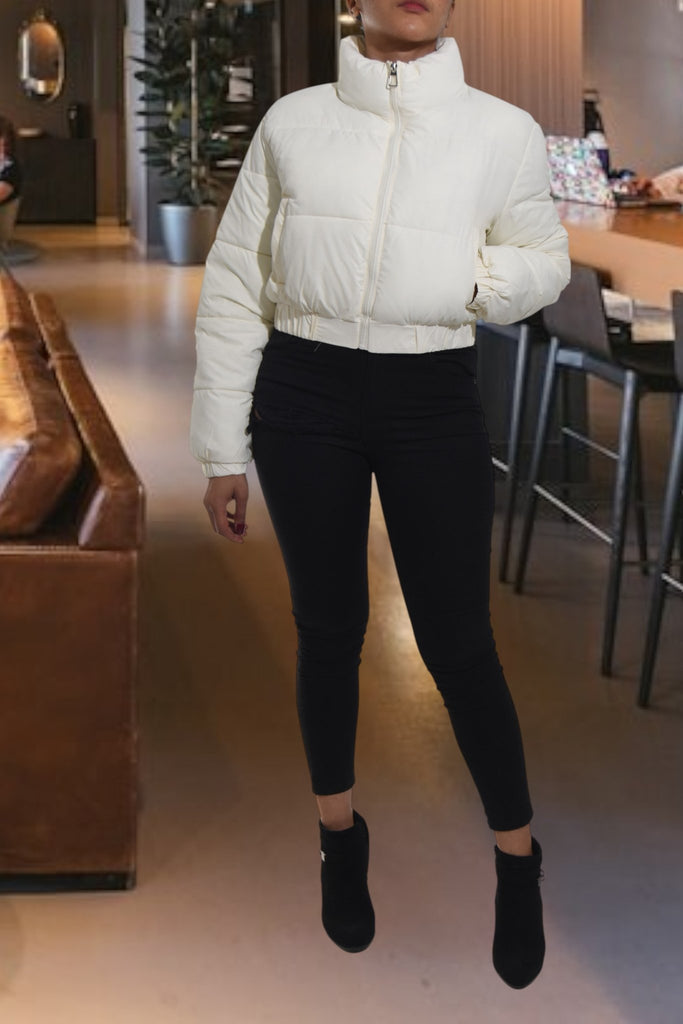 Ladies Crop Puff Off White Jacket - StylePhase SA