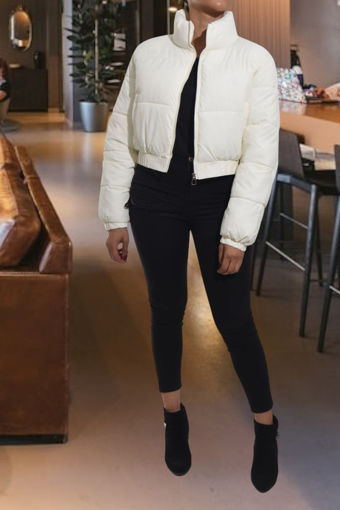 Ladies Crop Puff Off White Jacket - StylePhase SA