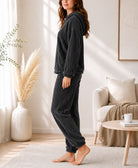 Ladies Cuffed Plush Hoody Pj Set - Charcoal - StylePhase SA