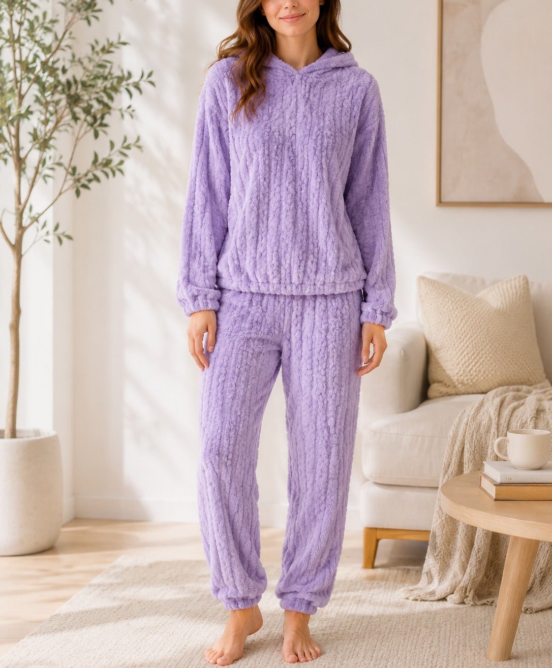 Ladies Cuffed Plush Hoody Pj Set - Lilac - StylePhase SA
