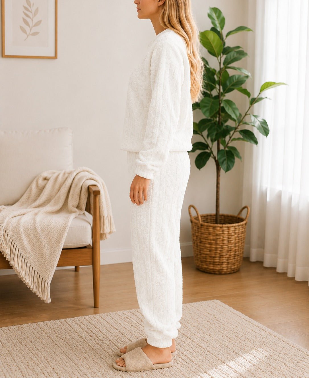 Ladies Cuffed Plush Pj - White - StylePhase SA