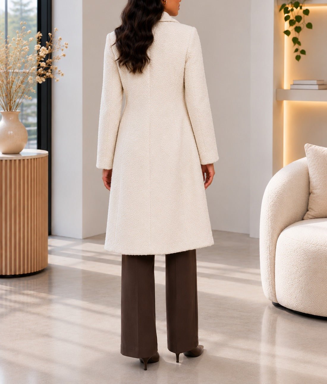 Ladies Curly Melton Cream Double Breast Coat - StylePhase SA