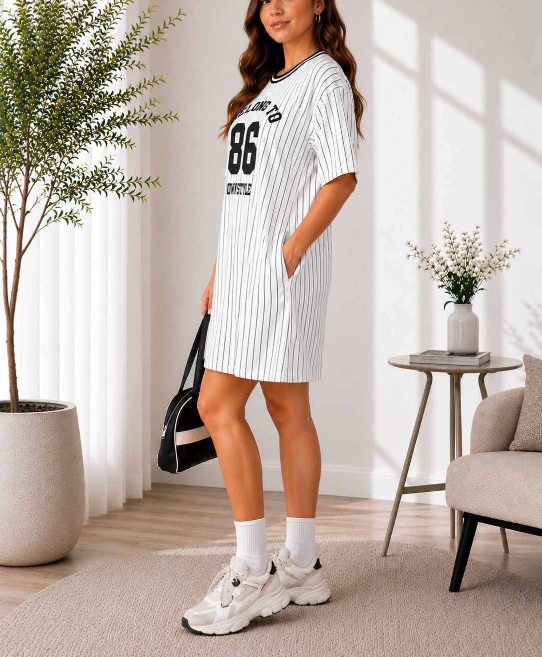 Ladies Curve Plus Black Printed Stripe Shirt - StylePhase SA