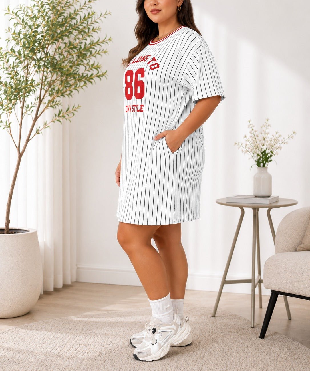 Ladies Curve Plus Red Printed Stripe Shirt - StylePhase SA
