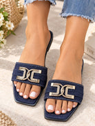 Ladies Dark Blue Denim Gold Detail Sandals - StylePhase SA