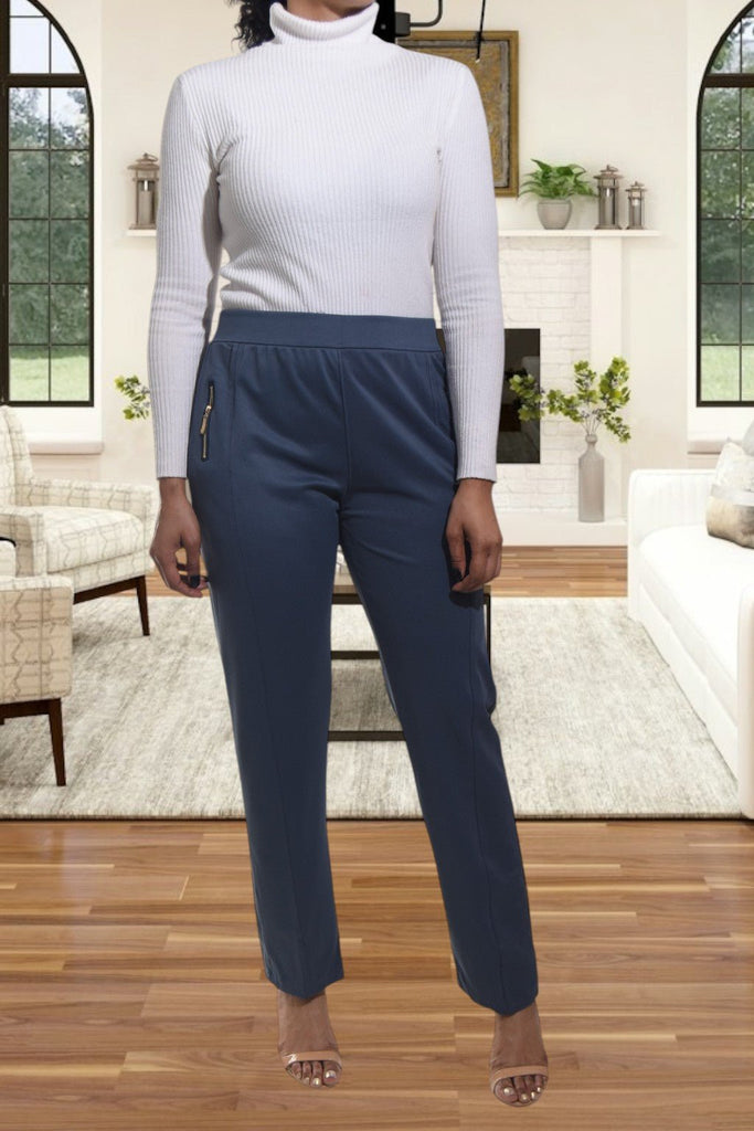 Ladies Dark Blue Long Zip Pants - StylePhase SA