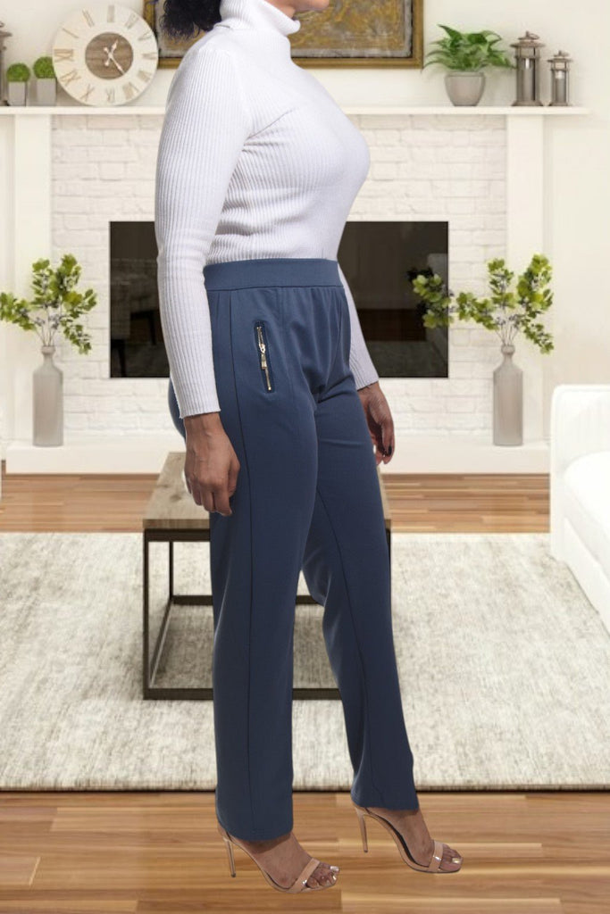 Ladies Dark Blue Long Zip Pants - StylePhase SA