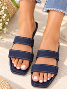 Ladies Dark Blue Two Strap Denim Slide Sandal - StylePhase SA