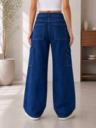 Ladies Dark Blue Wide Leg Baggy Jeans - StylePhase SA
