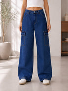 Ladies Dark Blue Wide Leg Baggy Jeans - StylePhase SA
