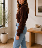 Ladies Dark Brown Balloon Sleeve Turtleneck Jersey - StylePhase SA