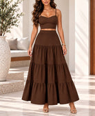 Ladies Dark Brown Crop Cami And Tiered Maxi Skirt - StylePhase SA