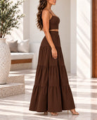 Ladies Dark Brown Crop Cami And Tiered Maxi Skirt - StylePhase SA