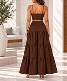 Ladies Dark Brown Crop Cami And Tiered Maxi Skirt - StylePhase SA