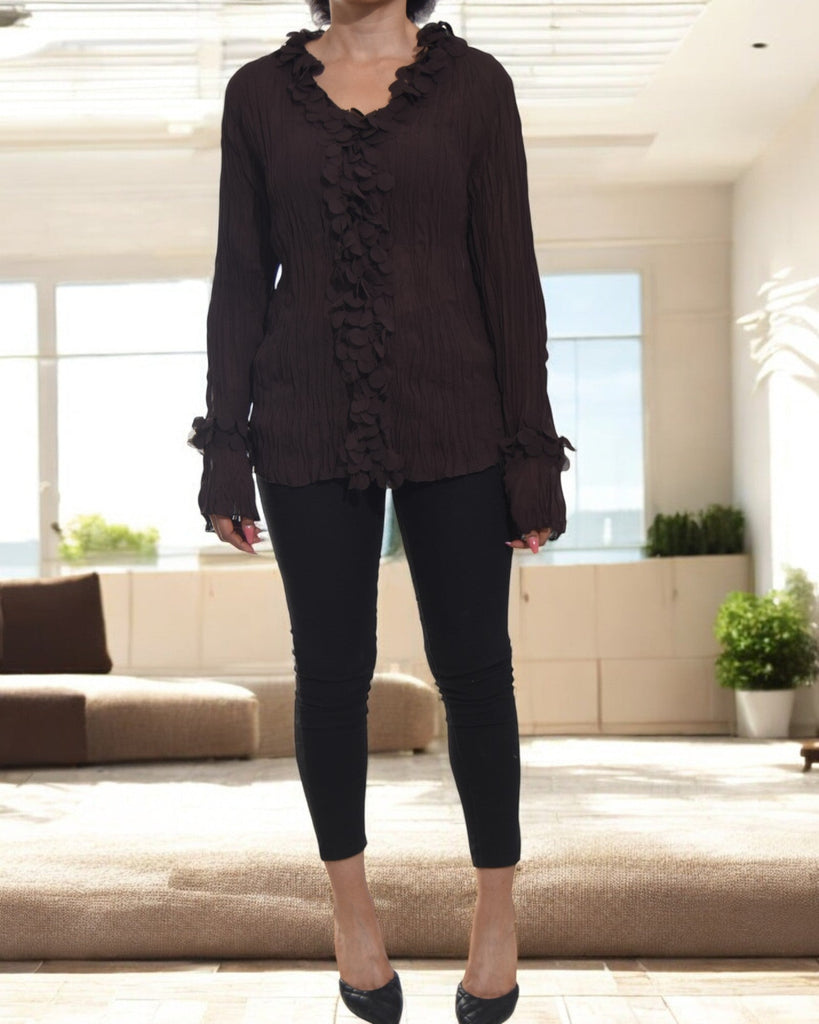 Ladies Dark Brown Front Frill Top - StylePhase SA