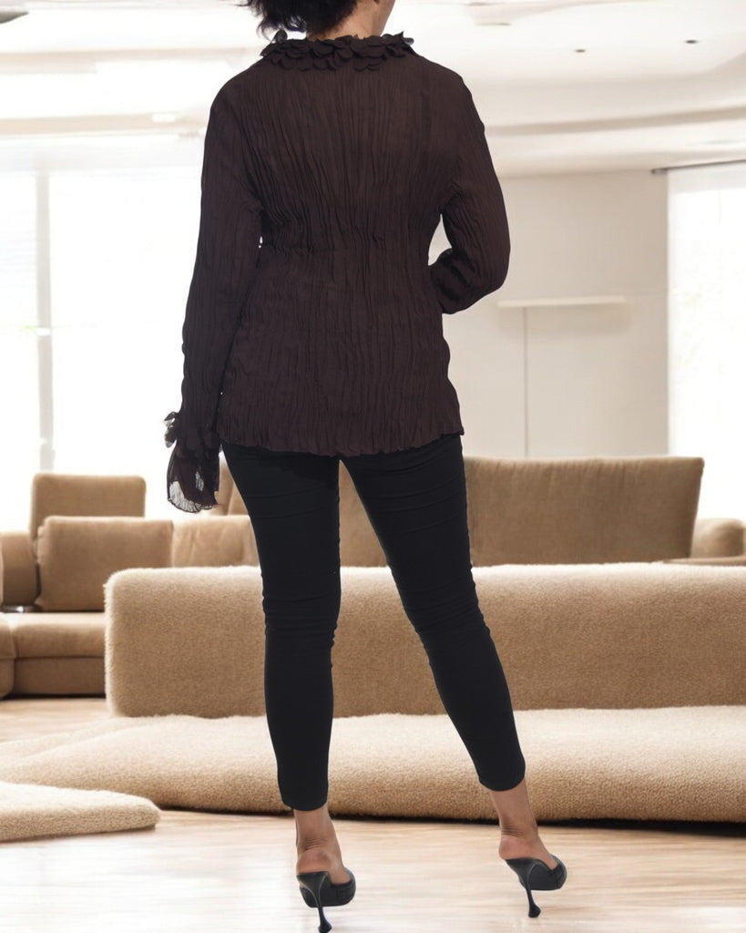 Ladies Dark Brown Front Frill Top - StylePhase SA