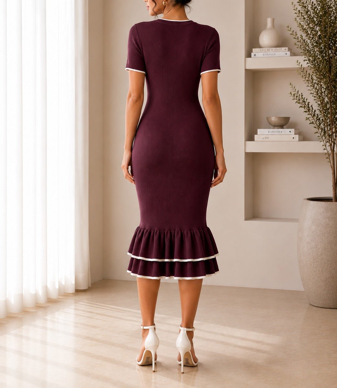 Ladies Dark Brown Jersey Ruffle Dress- New Feeling - StylePhase SA
