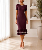 Ladies Dark Brown Jersey Ruffle Dress- New Feeling - StylePhase SA