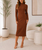 Ladies Dark Brown Turtleneck Zip Back Dress - StylePhase SA